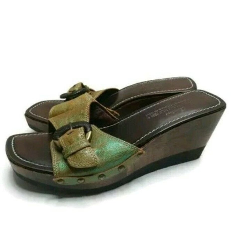 Donald J Pliner Wedge Olive Green Slides Sandals 7 - image 1